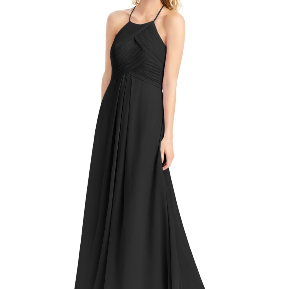 Azazie Black chiffon halter dress